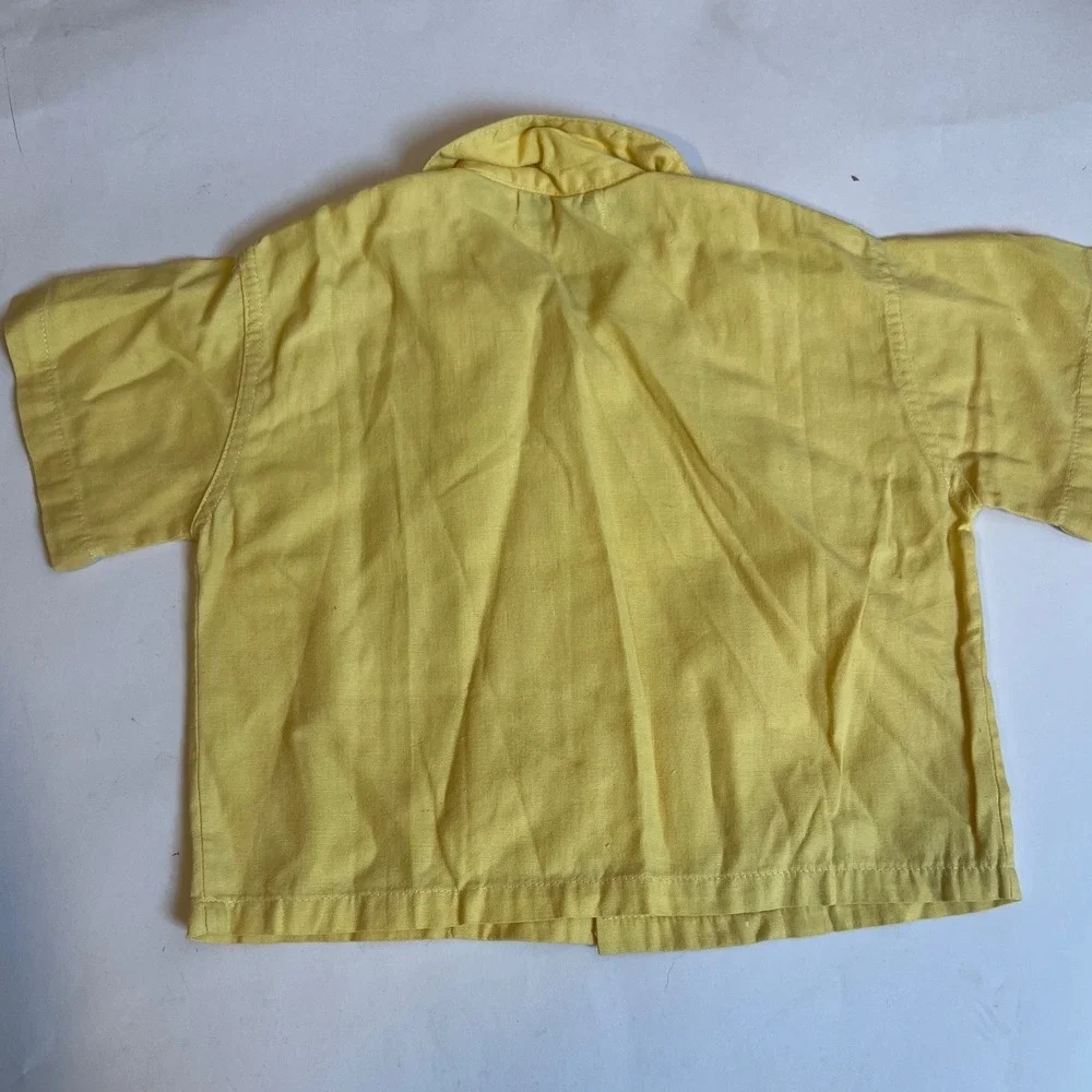 Vintage Retro Boy 3pc Tailored Set Yellow Brown Vest Shirt Bloomer Cover 12 mth